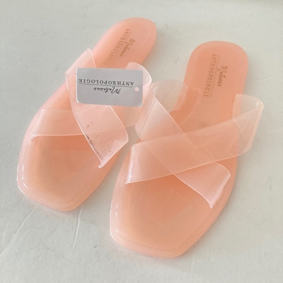 NWT Matisse x Anthropologie Jelly Cross Strap Peach Slides Sz 9/40 - Picture 1 of 7